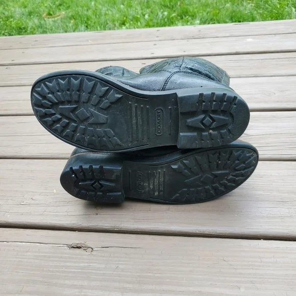 Coach Valentine Embossed Signature C Logo Black Leather Chunky Heel Zip Mid Boot - Picture 7 of 9